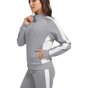 Tracksuit Women Polyester Cotton Blend Relaxed Fit Drop Shoulder Jacket Wide Leg <b>Pants</b> Streetwear Set - Product Image 5