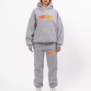 Conjunto de Sudadera con Capucha y Pantalones Jogger de Felpa de Algodón Grueso Personalizado para Mujer, con Cremallera Completa y Bordado, Talla Grande - Product Image 1