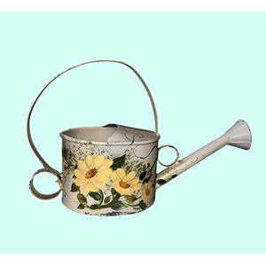 Arrosoir blanc avec imprimé de fleurs jaunes, parfait pour les plantes d'intérieur et d'extérieur, pour le jardin, le balcon, utilisation décorative et fonctionnelle - Product Image 1