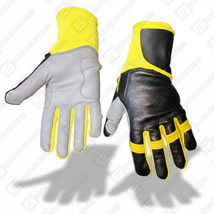 Cuir véritable de qualité supérieure, professionnel, léger, ambidextre, avec manchette longue, sur mesure, combinaison de couleurs noir, gris, jaune - Product Image 2