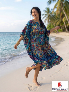 Printed <b>Kaftan</b> Dress Women <b>Beach</b> Cover Up Loose Fit Soft Fabric Fashionable Design Bulk Order for Export - Product Image 5