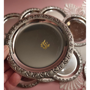 New Classic Decorative Tea & <b>Coffee</b> Cup Metal Coaster with Holder Household Kitchenware Dining <b>Table</b> <b>Round</b> Shape Handmade <b>Silver</b> - Product Image 4