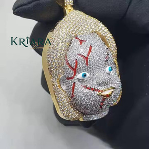 Pendentif visage de clown en moissanite, argent 925 plaqué or 18 carats, bijoux unisexes pour tous les jours, style hip-hop - Product Image 2