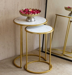 Luxury <b>Marble</b> <b>Top</b> Nesting Coffee <b>Table</b> Set with Gold Metal Frame Modern Living Room <b>Side</b> <b>Tables</b> At Best Price - Product Image 3