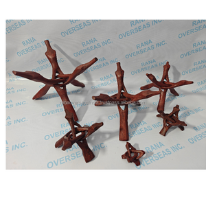 Support trépied en bois rouge brunâtre multi-tailles pour sphères de cristal, coquilles d'ormeau, œufs d'autruche, coquillages marins, pliable et emboîtable - Product Image 2