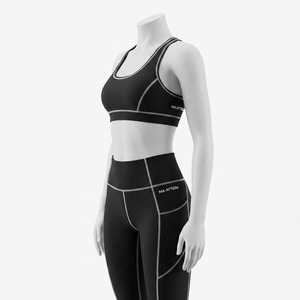 Women Black <b>White</b> Contrast Yoga <b>Set</b> Sports Bra High Waist Pocket Leggings <b>Gym</b> Fitness Workout Activewear <b>Set</b> - Product Image 3