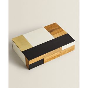 Modern Inlay Patterns Wooden and Resin Organizer Box Artisan Jewelry Decor with Unique Design - Product Image 1