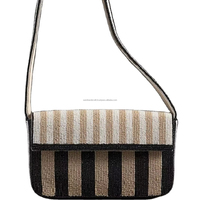Sac à cosmétiques durable à rayures perlées, petit et grand, style bohème, fermeture éclair, poignée souple portable, personnalisable