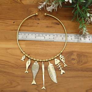 Bohemian Fish <b>Statement</b> Choker <b>Necklace</b> Gold Handmade Tribal Jewelry Coastal Ocean Charm Artisan Gift for Women - Product Image 2