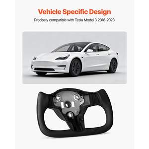 Volant de direction en fibre de carbone en forme de D à fond plat pour Tesla Model 3 2016-2023, poignée en cuir antidérapante, fonction de chauffage, accessoire noir - Product Image 2