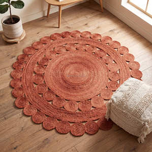 Braided <b>Round</b> Jute Rug with Navy Concentric Rings for Living Room, Entryway & Coastal Interiors - Product Image 3