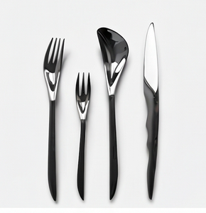 Ensemble de couverts en acier inoxydable noir PVD à double tonalité, finition miroir, pour cuisines, hôtels, cafés et salles à manger élégantes - Product Image 1