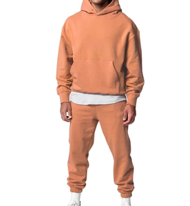 Conjunto de Sudadera con Capucha Naranja para Hombre, Manga Larga, Color Sólido, Chándal Informal, Bolsillos Laterales, Corte Holgado, Algodón de Peso Medio, Ropa de Otoño - Product Image 1