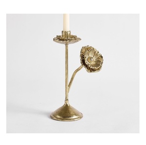 Gold Floral Taper Candlestick Holder <b>Tall</b> Cast Metal Poppy Flower Stem Candle Stand Trumpet Base <b>Dining</b> <b>Table</b> Centerpiece - Product Image 3