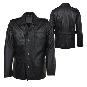 Men's Black Genuine Leather <b>Jacket</b> Turn-down Collar Button Closure Workwear Style Autumn Wear Regular Fit - Product Image 3