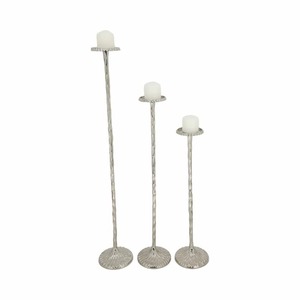 Ensemble de supports à bougies en métal argenté, 3 tailles, design torsadé, décoration d'intérieur, porte-bougie durable - Product Image 1