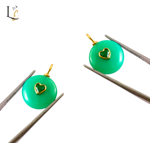 Pendentif en Chrysoprase Naturelle Ronde avec Incrustation de Zircon, Bijou en Argent Sterling 925, Breloques, Prix de Gros, Approvisionnement en Gros - Product Image 2