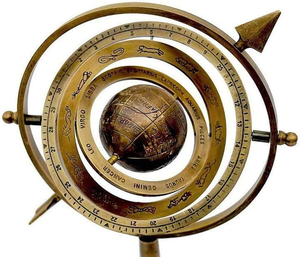 Sphère armillaire en laiton antique avec flèche de sundial, astrolabe nautique maritime, globe gravé - Product Image 3