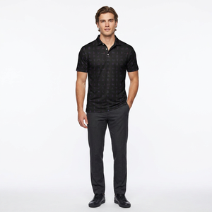 Polo à manches courtes pour homme, imprimé numérique noir, décontracté, respirant, en polyester tissé, motif design - Product Image 2