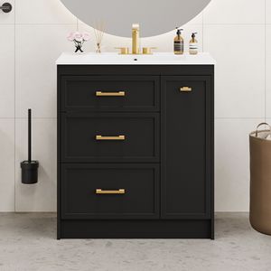 Classic 30\" Floor-Standing Bathroom Vanity Set with Three Drawers Including a Double-Layer One Long Gold Hand Design - Product Image 3