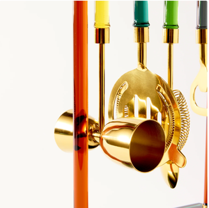 Luxury Cocktail Bar Tool Set With Colored Handles Gold Finish <b>Drink</b> Mixing Accessories Barware <b>Stand</b> - Product Image 6