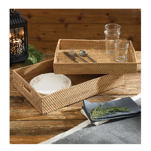 Bandeja de Servir de Bambú Tejida a Mano Ecológica con Asas de Madera, Organizador Natural de Ratán para Té, Café y Aperitivos, Decoración para el Hogar y la Cocina - Product Image 5