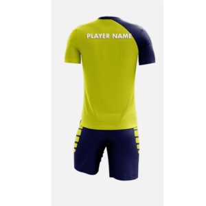 Conjunto de Uniforme Deportivo Personalizado para Hombre, Camiseta de Fútbol Amarilla y Azul Marino con Diseño Geométrico, Manga Corta, Cuello Redondo, Poliéster que Absorbe la Humedad - Product Image 3
