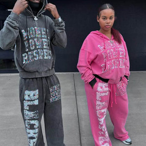 Customized Logo Printed Hooded Zipper <b>Sweatshirt</b> <b>Pink</b> Black Glitter Print Streetwear Full Sleeve Autumn Adults Unisex - Product Image 5
