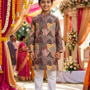 ชุดคุรตะเด็กชายแบบดั้งเดิมลายมหาราชา ผ้าฝ้ายยาวถึงพื้น สำหรับเทศกาลดีวาลี - Product Image 1