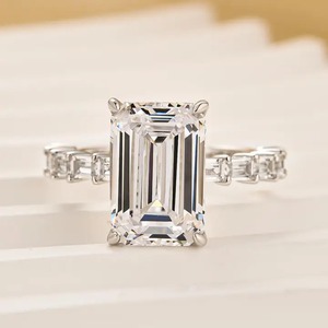 Trendy Look 5.5 Carat 925 Moissanite <b>Emerald</b> Cut Hidden Halo Engagement <b>Ring</b> Travel <b>Ring</b> Sterling <b>Silver</b> White Gold Plated Women - Product Image 1