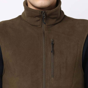 OEM Custom Men's Olive Micro Polar Fleece Vest Lightweight High Collar Body <b>Warmer</b> Zipper <b>Pockets</b> Outdoor Casual Vest Wholesale - Product Image 4