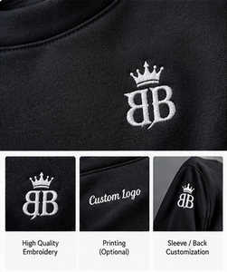 <b>Women's</b> Black Crew Neck <b>Sweatshirt</b> with Front <b>White</b> Embroidery Logo Windproof Regular Sleeve Knitted Cotton Autumn Wear - Product Image 3