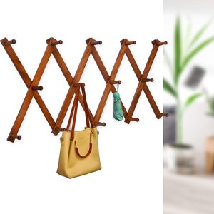Handcrafted Expandable Wooden Accordion Wall Coat Rack Foldable Wall Mounted Clothes Hat Bag Hook Organizer <b>Rustic</b> Home Entryway - Product Image 5