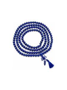 Natural Lapis Lazuli Religious Mala <b>Necklace</b> 108 Beads | 925 <b>Silver</b> Tassel | Men's | Wholesale Spiritual | Bulk Supplier India - Product Image 1