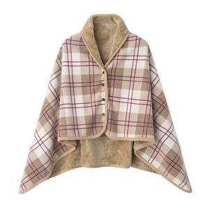 Couverture Sherpa à carreaux portable, cape en flanelle avec boutons, motif gris et blanc, vêtement d'extérieur pour un confort douillet - Product Image 5