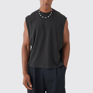 Camiseta sin mangas para hombre, cuello redondo, color negro, tejido informal de color sólido, 100% algodón - Product Image 3