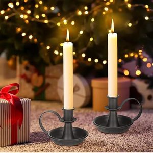 Porte-bougie vintage en métal noir avec plateau rond anti-goutte et poignée en boucle, support de bougie conique rustique, centre de table, lot de 2 - Product Image 4