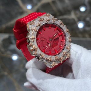 Reloj de Cuarzo Rojo con Incrustaciones de Moissanita, Bisel Analógico Digital con Doble Pantalla, Correa de Goma Unisex de 20 mm, Resistente al Agua 3 Bar para Niños - Product Image 3