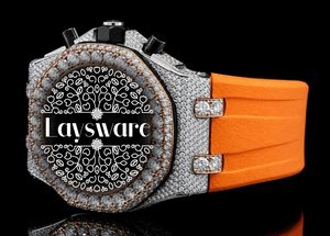 นาฬิกาข้อมือ Laysware Jewels รุ่นล่าสุด สไตล์ฮิปฮอป ประดับเพชร VVS มอยส์ซาไนต์ สายยางสีส้ม ตัวเรือนสแตนเลสสตีล ฝังเพชรเต็มตัว พร้อมจี้แก้ว - Product Image 3