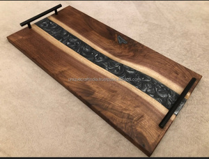 Handcrafted Wooden Serving Tray with <b>Metal</b> Handles | Rustic Breakfast Platter, Charcuterie Board, Coffee Table Decor, Gift | - Product Image 5