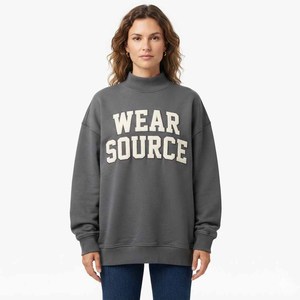 Sudadera Relax Wear con cuello simulado, bordada, de algodón polar oversize, cálida para invierno, estilo casual y urbano, top cómodo. - Product Image 1