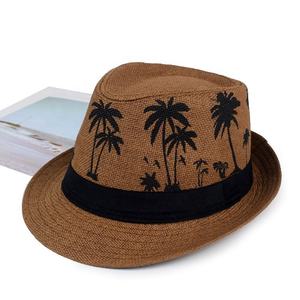Sombrero de paja con estampado de palmeras para hombres y mujeres, sombrero para el sol de verano, ligero, transpirable, para viajes a la playa, vacaciones, gorra de protección al aire libre - Product Image 3
