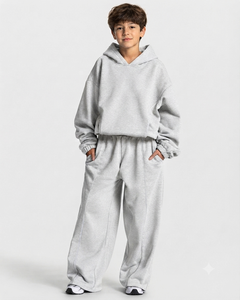 Sweat à capuche décontracté surdimensionné gris argenté contrastant pour garçon, en molleton premium, pull à capuche pour enfant - Product Image 3