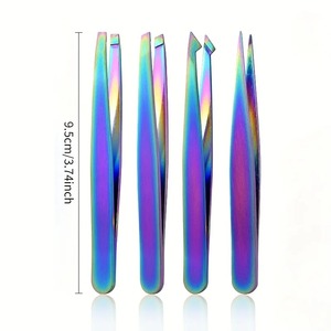 Ensemble de 4 pinces à épiler pour sourcils personnalisées, colorées, de précision, en acier inoxydable, pointe droite moderne, légères et durables - Product Image 5