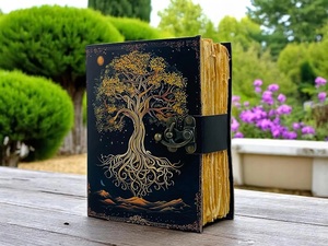 Herb Heritage Grand Grimoire en Cuir de 400 Pages, Journal, Impression Style Van Gogh, Arbre de Vie, Multicolore, Livre de Sortilèges Vierge, Ombres - Product Image 4
