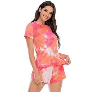 Ensemble d'été tendance tie-dye en tissu doux, léger, confortable, coupe décontractée, qualité supérieure, respirant, tenue pour femme - Product Image 1