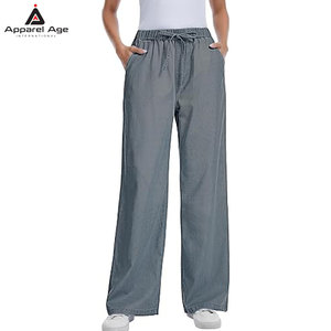 Wide Leg <b>Jeans</b> Woman Mid Waisted Trendy <b>Pull</b> <b>On</b> Drawstring Stretchy <b>Jeans</b> Pants With Pockets For <b>Women</b> - Product Image 4