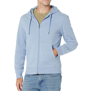 Sweat-shirt à capuche zippé bleu clair pour homme, coupe décontractée, manches longues, poche kangourou - Product Image 2