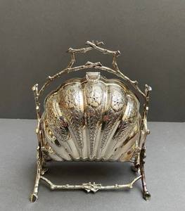 Biscuit <b>Box</b>/Antique Double Shell Silver Plated <b>Folding</b> Biscuit Barrel <b>Box</b> English Victorian Silver Plate Stand - Product Image 1