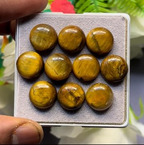 Cabujones Redondos de Ojo de Tigre Natural, Color Marrón Dorado, Efecto Ojo de Gato Pulido, para la Elaboración de Joyas - Product Image 3